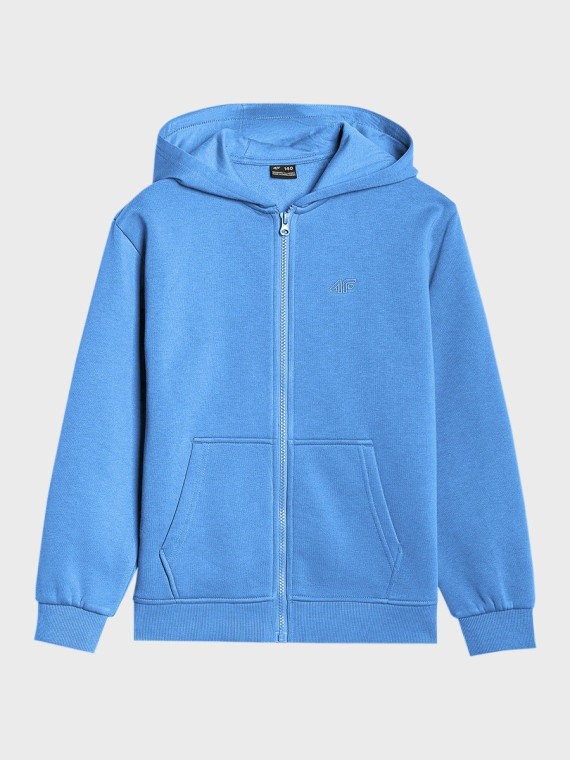4F Bluza chłopięca dresowa TSWSM2324 z kapturem rozpinana denim 164