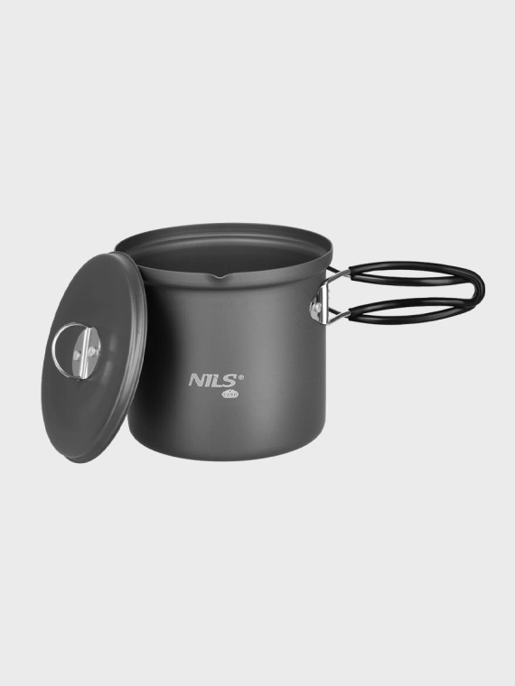 NILS CAMP Garnek Turystyczny Pokrywką Kempingowy NC4202 1000 ml  aluminiowy czarny