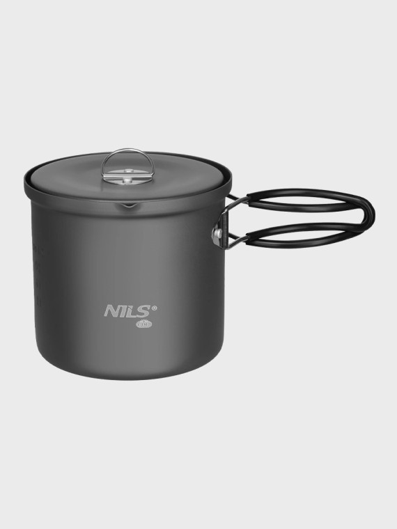 NILS CAMP Garnek Turystyczny Pokrywką Kempingowy NC4202 1000 ml  aluminiowy czarny