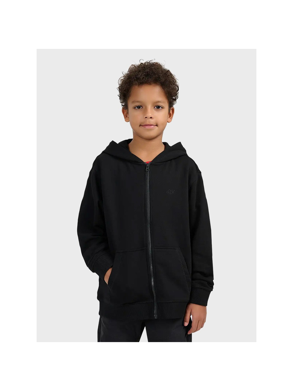 4F BLUZA CHŁOPIĘCA DRESOWA ROZPINANA Z KAPTUREM TSWSM2523 CZARNA 152