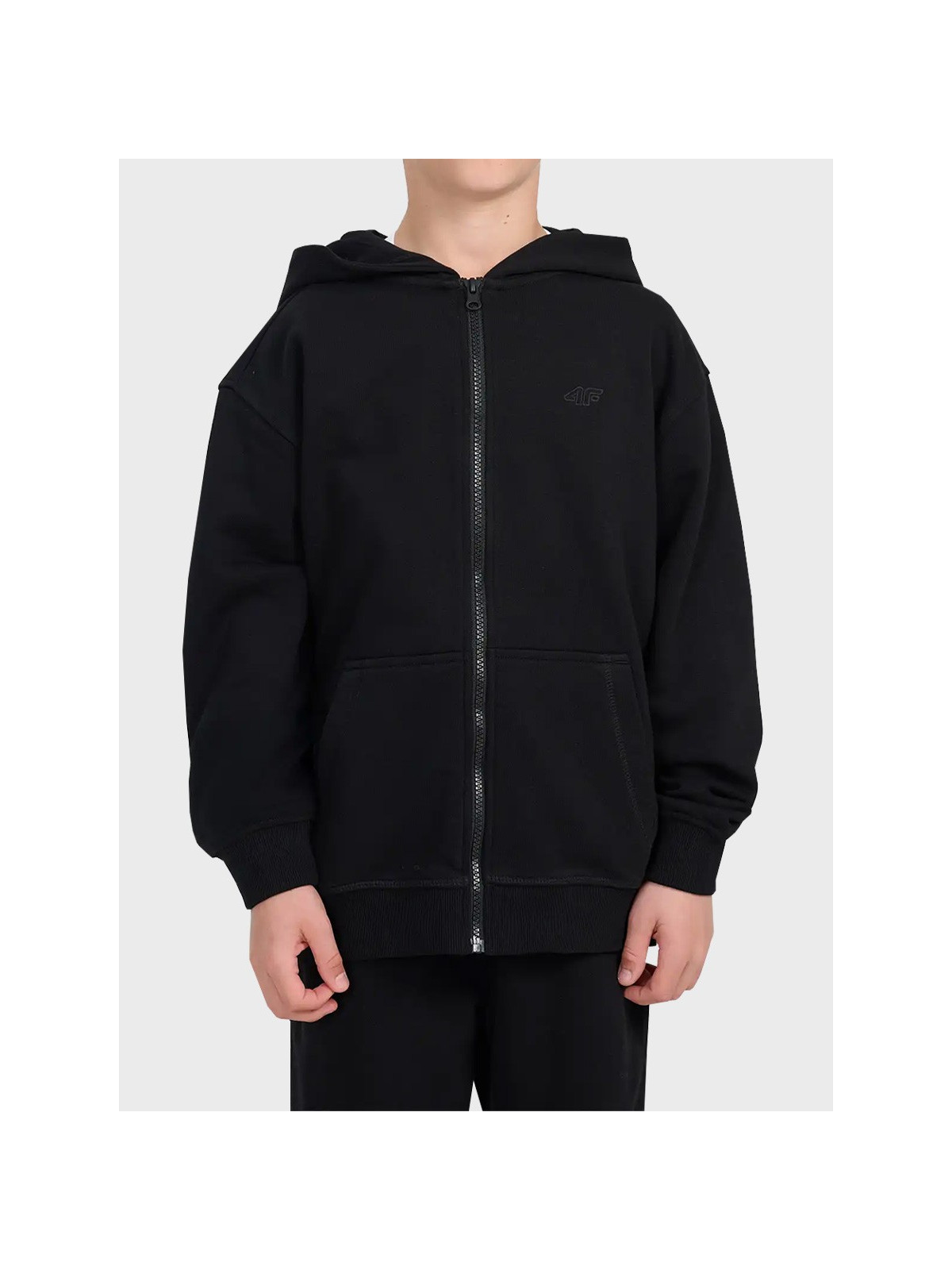 4F BLUZA CHŁOPIĘCA DRESOWA ROZPINANA Z KAPTUREM TSWSM2523 CZARNA 152