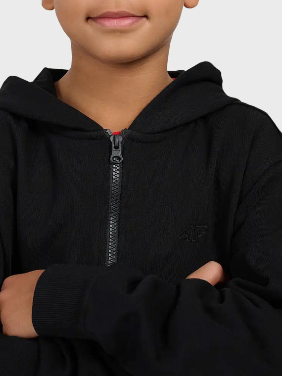 4F BLUZA CHŁOPIĘCA DRESOWA ROZPINANA Z KAPTUREM TSWSM2523 CZARNA 152