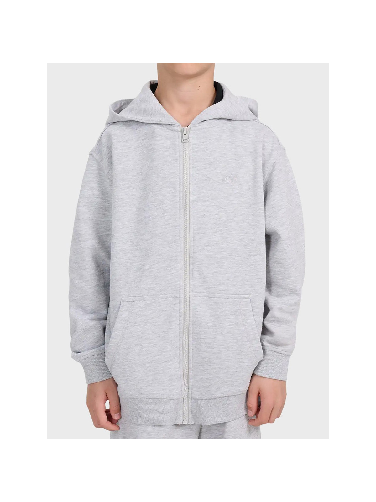 4F BLUZA CHŁOPIĘCA DRESOWA ROZPINANA Z KAPTUREM TSWSM2523 Jasnoszary melanż 164