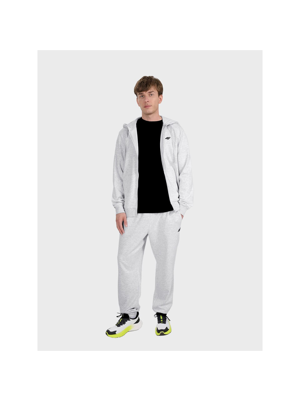 4F BLUZA MĘSKA DRESOWA TSWSM1768 ROZPINANA Z KAPTUREM JASNYSZARY MELANŻ XL