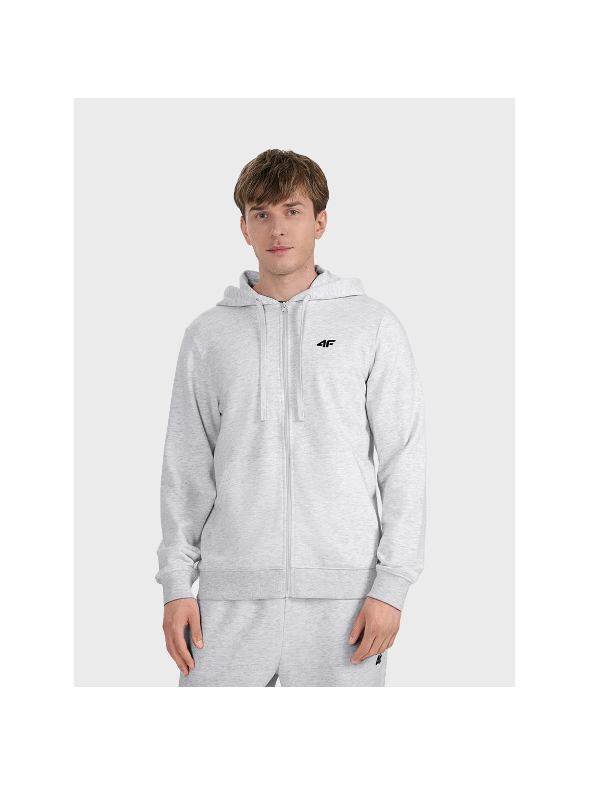4F BLUZA MĘSKA DRESOWA TSWSM1768 ROZPINANA Z KAPTUREM JASNYSZARY MELANŻ XL