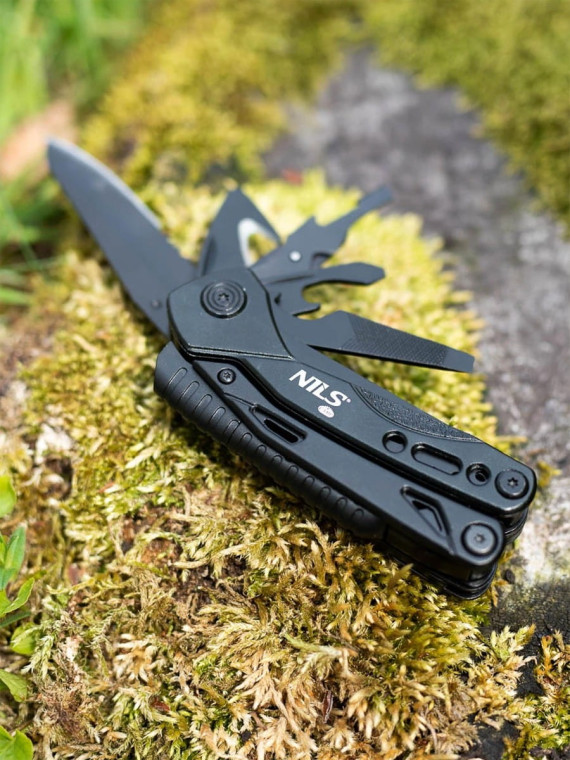 NILS CAMP Multitool NC1744 Narzędzie Wielofunkcyjne 12w1 + Bity Czarny