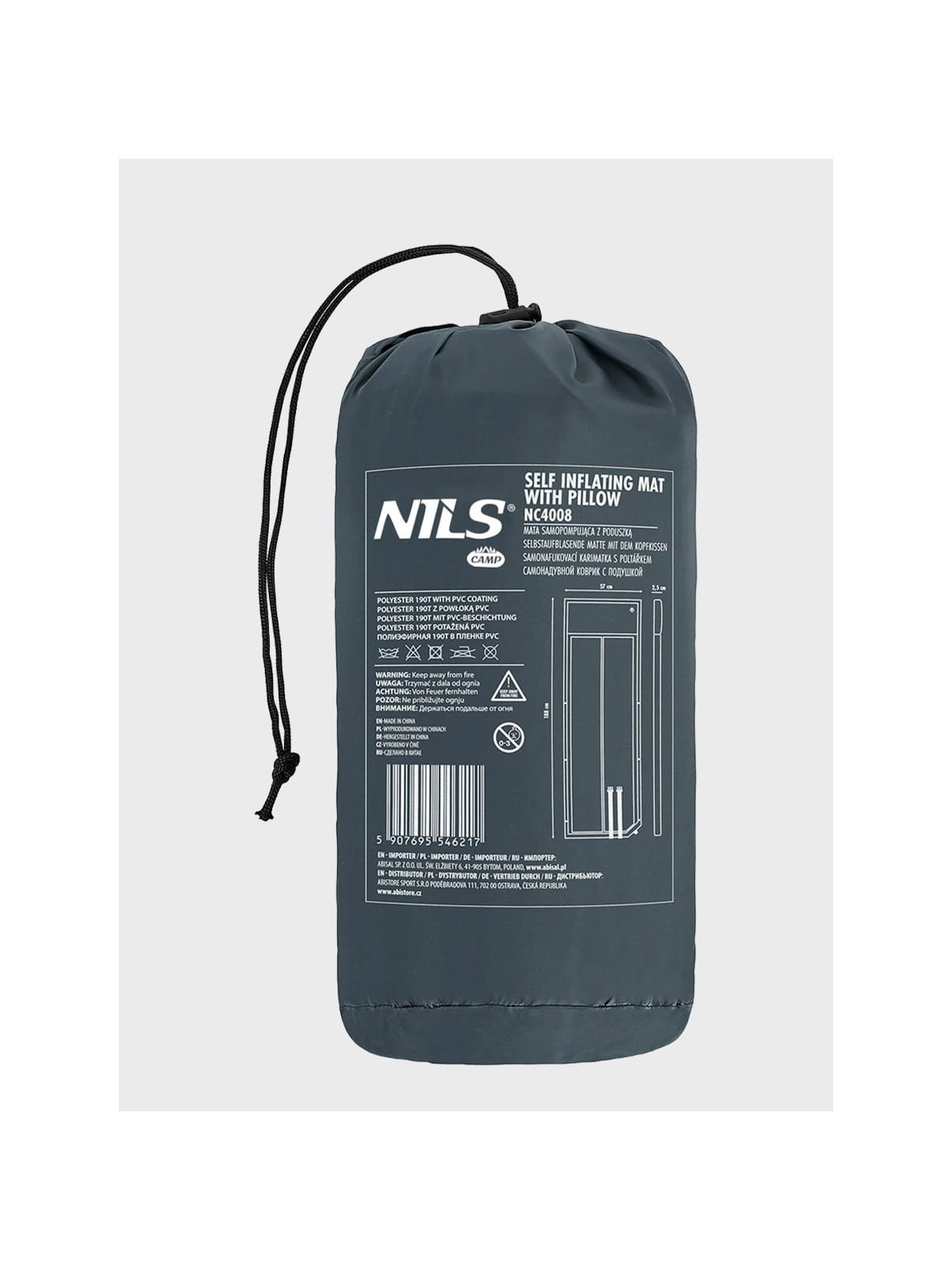 NILS CAMP Mata samopompująca 57x188cm NC4008 + zestaw naprawczy szara