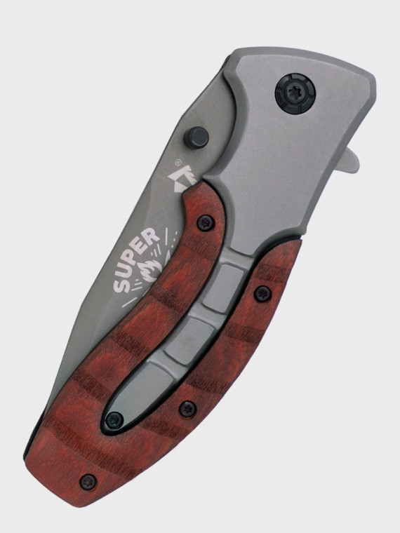 DOMINATOR URBAN COMBAT NÓŻ SKŁADANY SCYZORYK SPRĘŻYNOWY DREWNO GRAWER Ognisko SUPER TATA