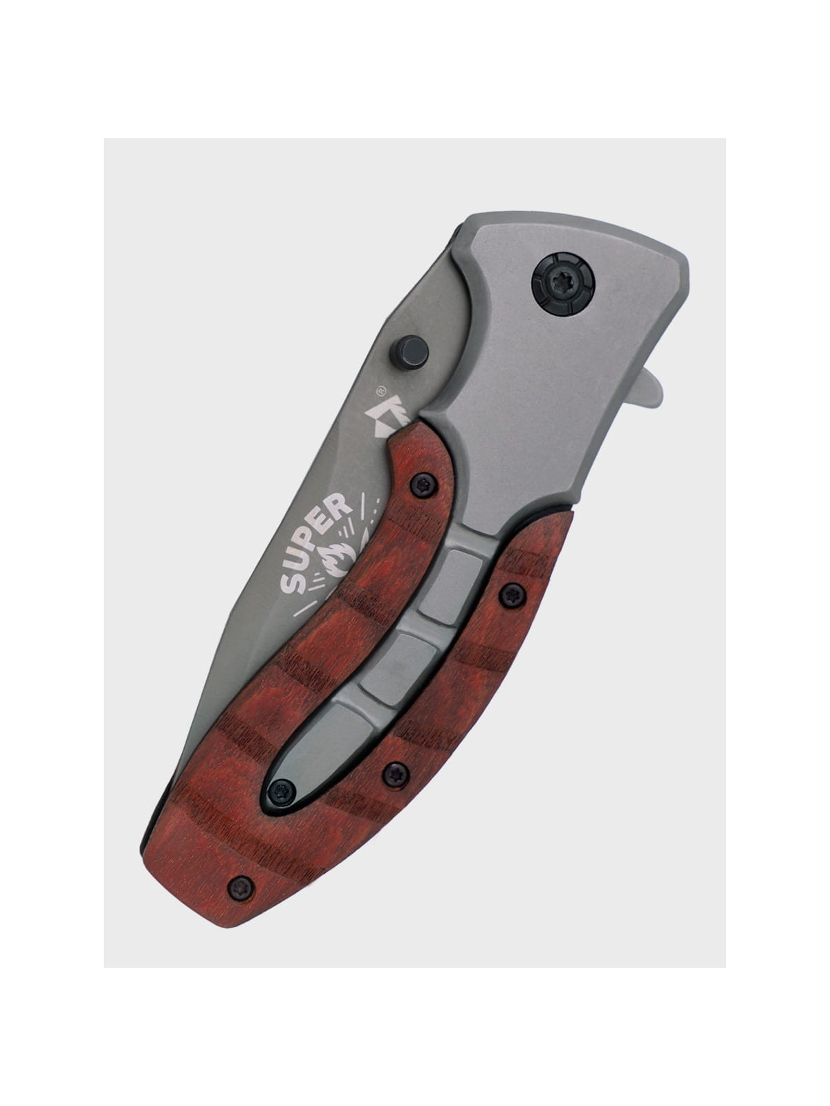 DOMINATOR URBAN COMBAT NÓŻ SKŁADANY SCYZORYK SPRĘŻYNOWY DREWNO GRAWER Ognisko SUPER TATA