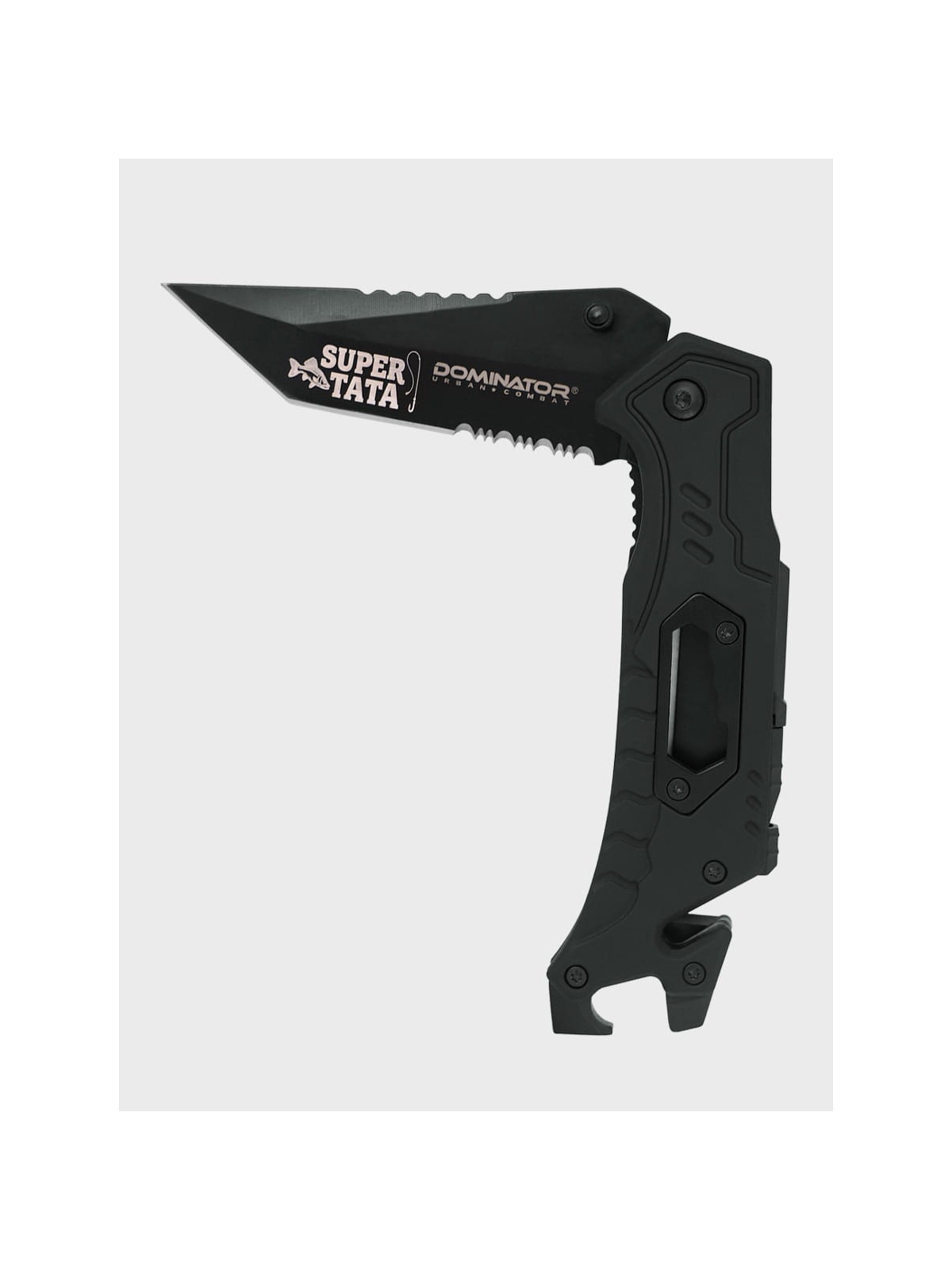 DOMINATOR URBAN COMBAT NÓŻ SKŁADANY TAKTYCZNY EDC Z KRZESIWEM GRAWER Ryba SUPER TATA