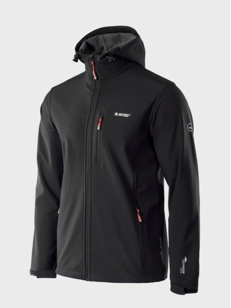 HI-TEC KURTKA MĘSKA SOFTSHELL CAEN CZARNA Z ELEMENTAMI POMARAŃCZOWYMI XXL