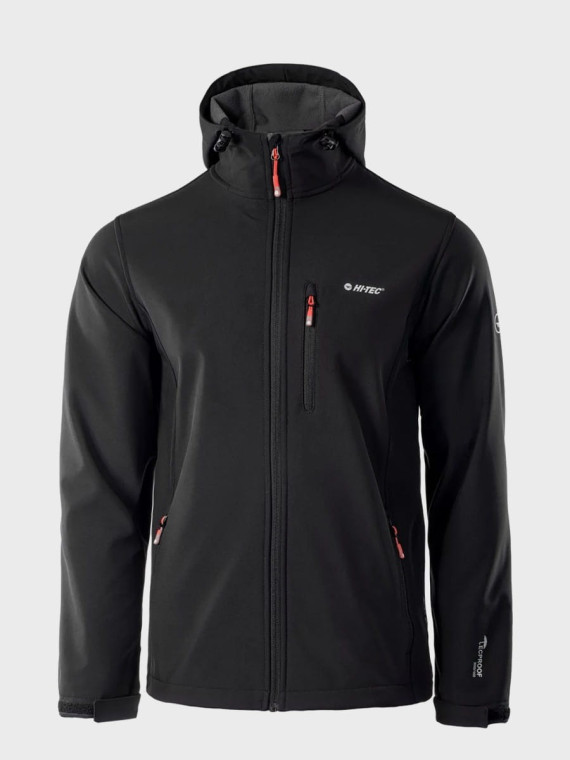 HI-TEC KURTKA MĘSKA SOFTSHELL CAEN CZARNA Z ELEMENTAMI POMARAŃCZOWYMI XXL