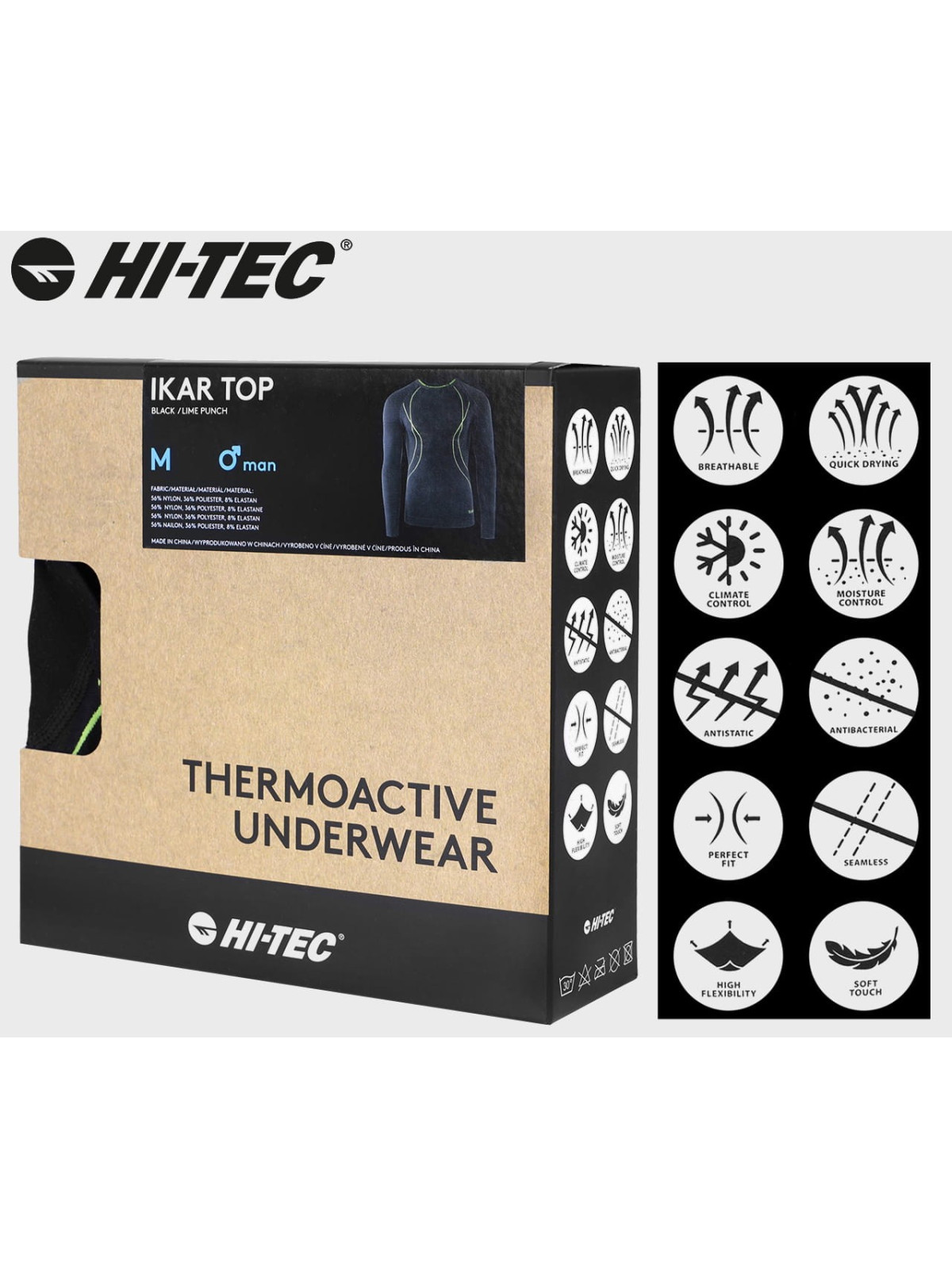 HI-TEC BLUZA TERMOAKTYWNA IKAR CZARNO-LIMONKOWA XXL