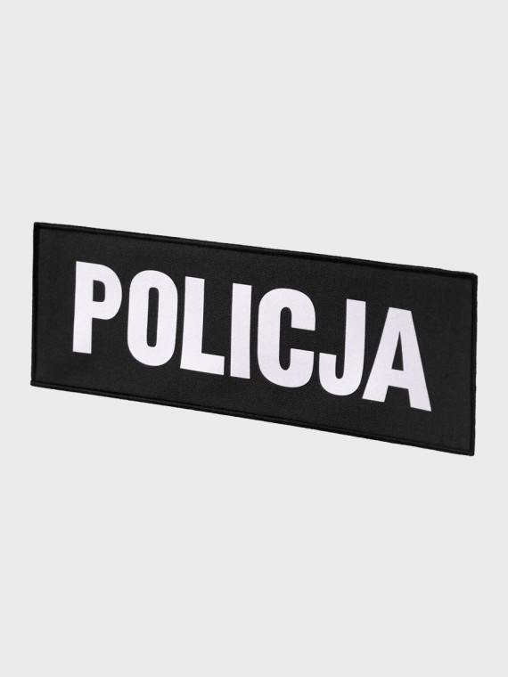 SPIN Naszywka Emblemat POLICJA 100x300mm ODBLASKOWA Rzep Czarna