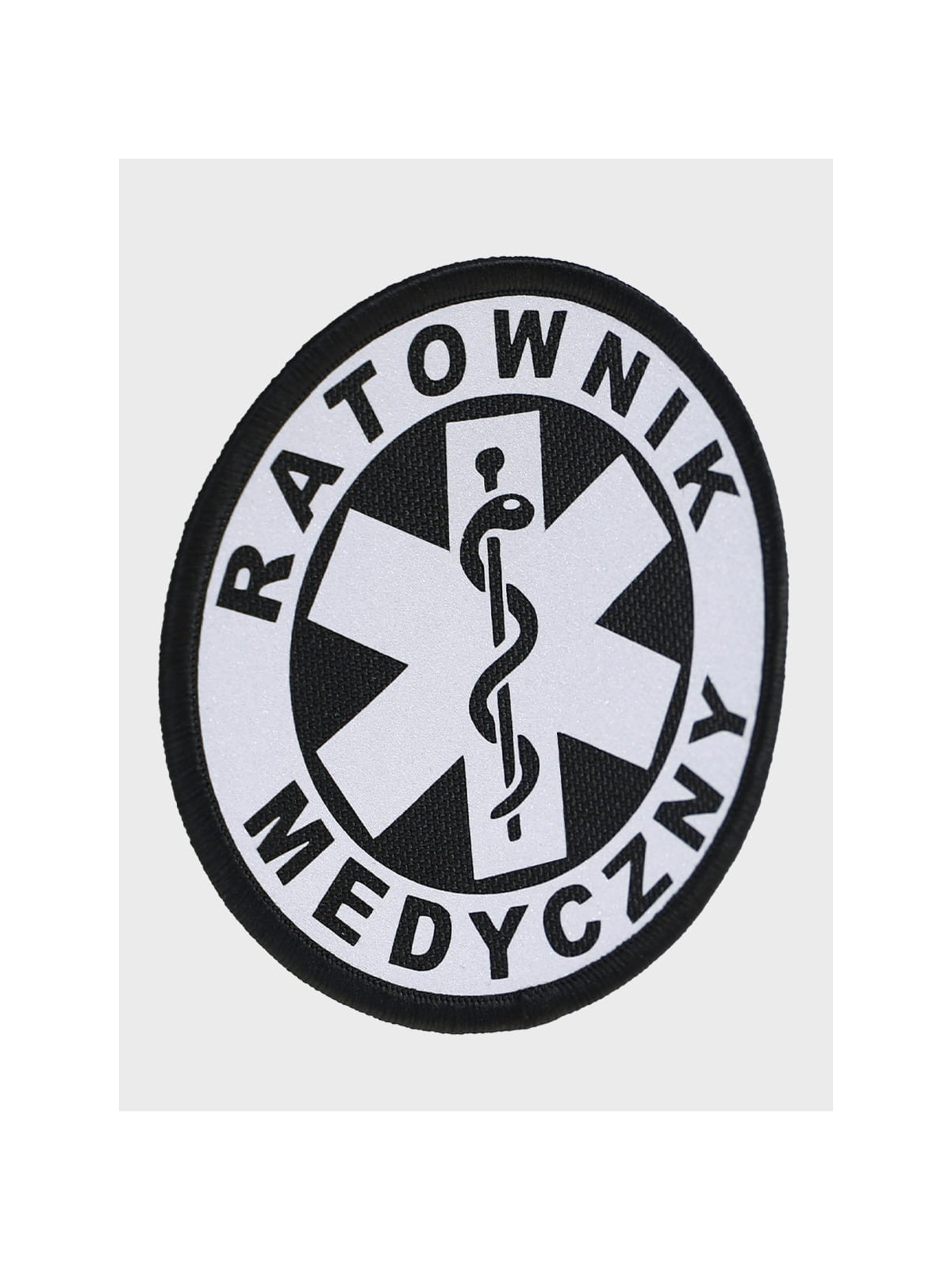 SPIN EMBLEMAT NASZYWKA Ratownik Medyczny NA RZEP 90x90 mm ODBLASKOWY CZARNY