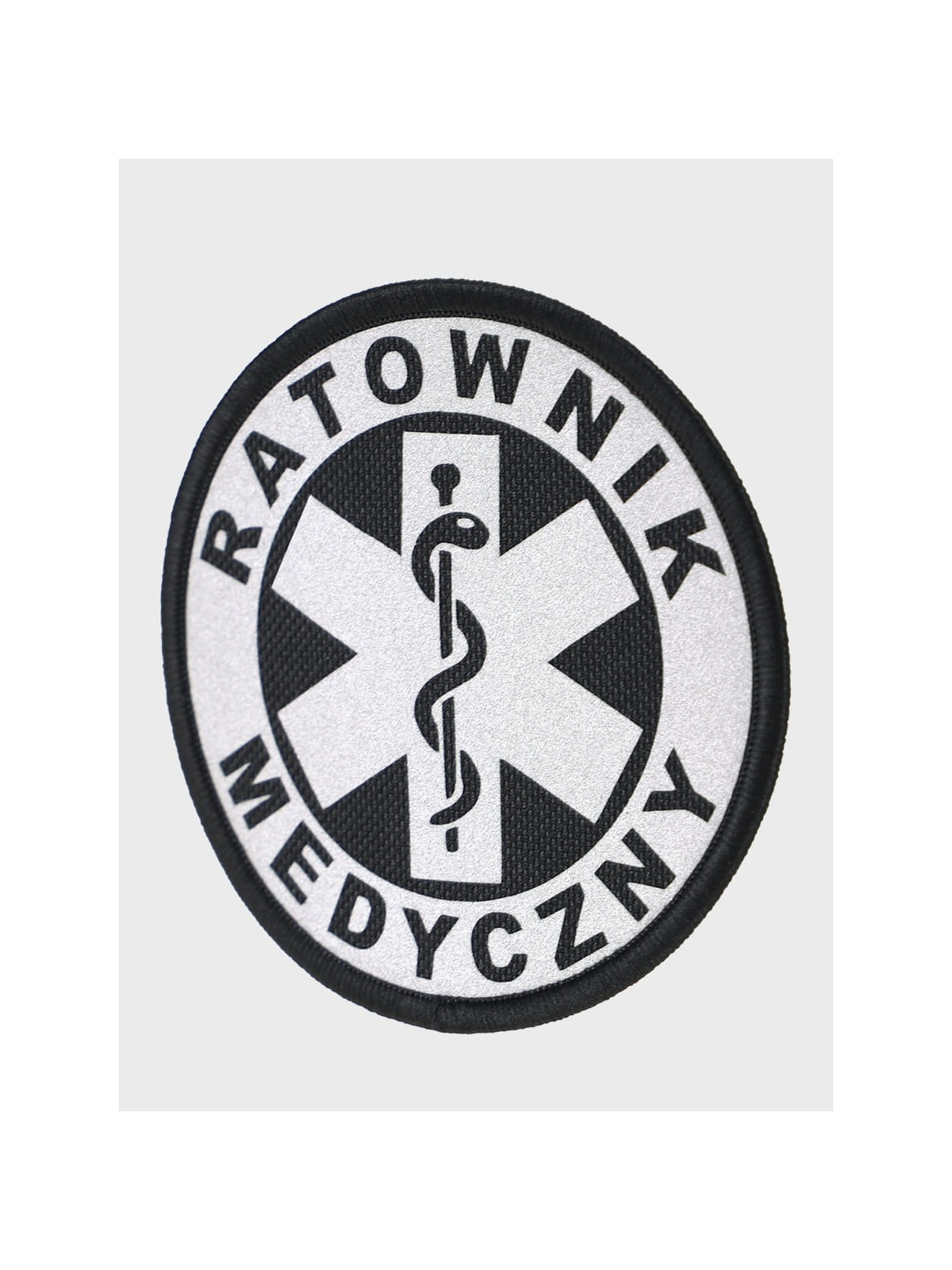 SPIN EMBLEMAT NASZYWKA Ratownik Medyczny NA RZEP 90x90 mm ODBLASKOWY CZARNY