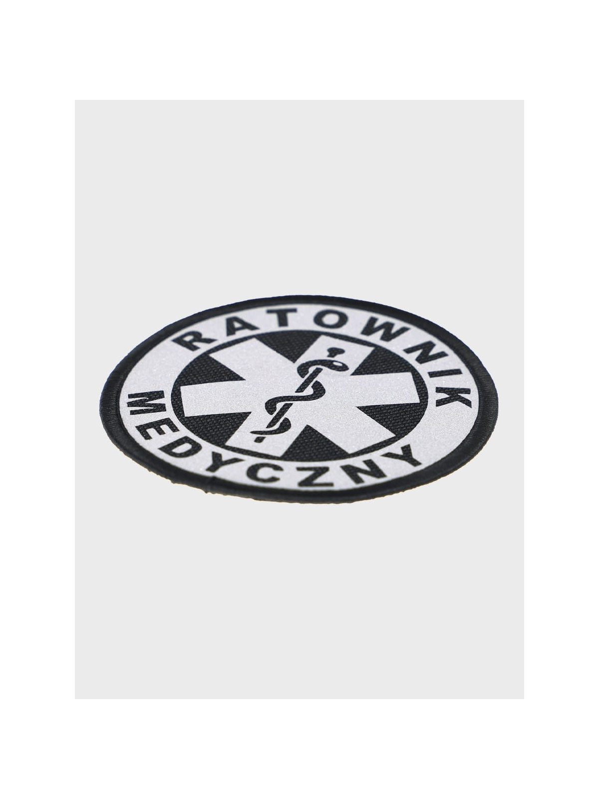 SPIN EMBLEMAT NASZYWKA Ratownik Medyczny NA RZEP 90x90 mm ODBLASKOWY CZARNY