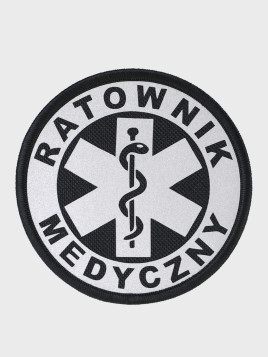 SPIN EMBLEMAT NASZYWKA Ratownik Medyczny NA RZEP 90x90 mm ODBLASKOWY CZARNY