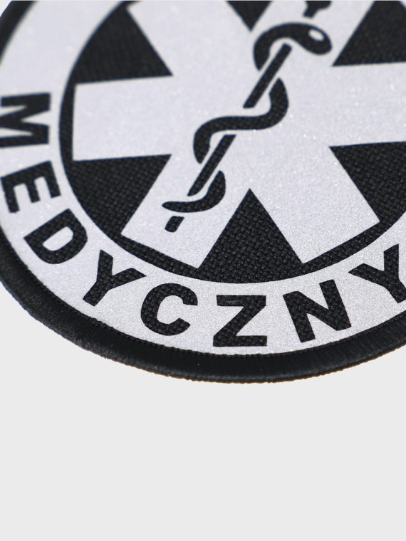 SPIN EMBLEMAT NASZYWKA Ratownik Medyczny NA RZEP 90x90 mm ODBLASKOWY CZARNY