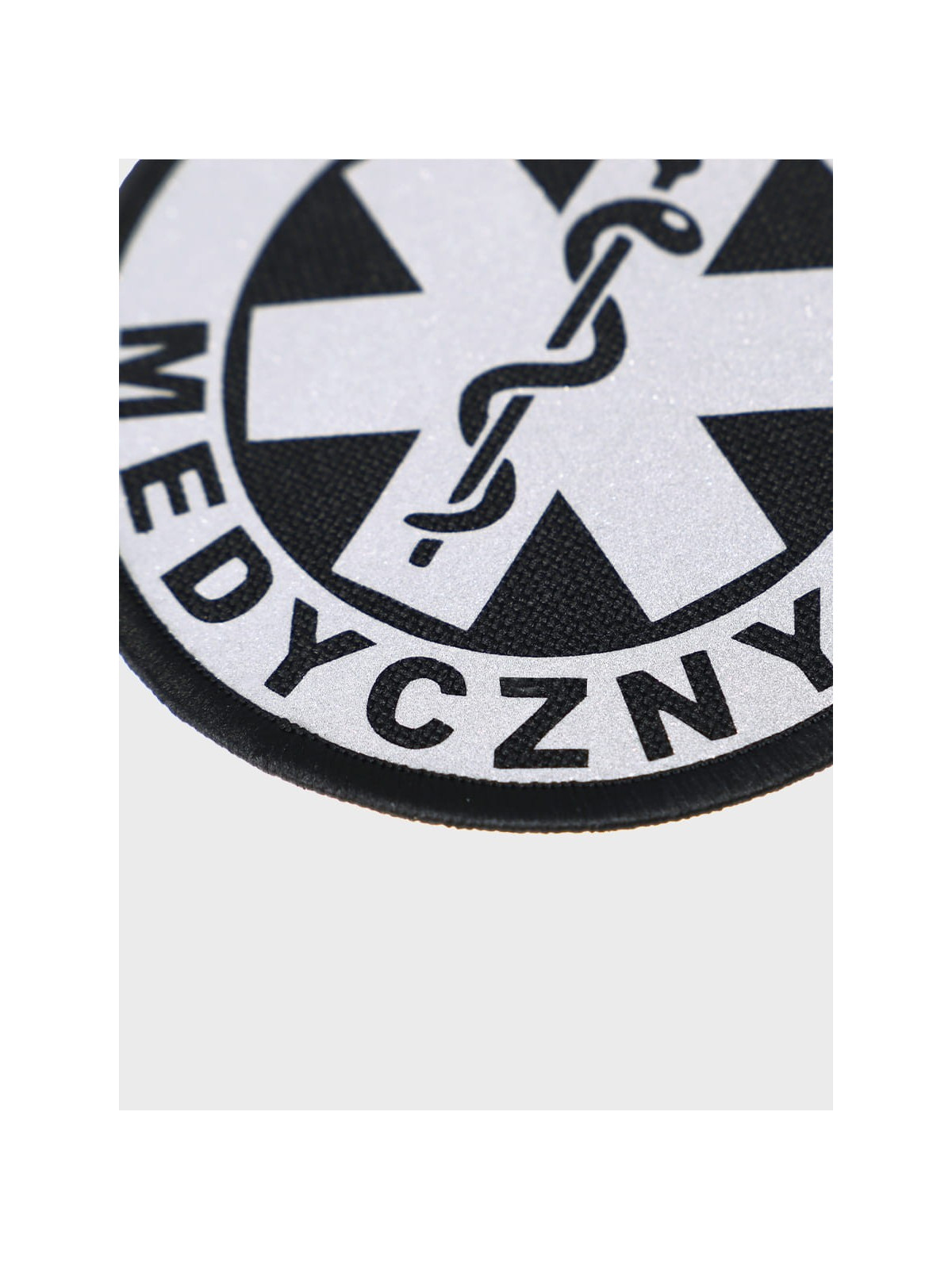 SPIN EMBLEMAT NASZYWKA Ratownik Medyczny NA RZEP 90x90 mm ODBLASKOWY CZARNY