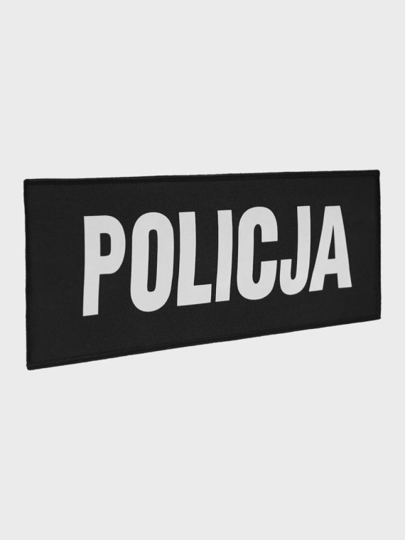 SPIN Naszywka Emblemat POLICJA 100x260mm ODBLASKOWA Rzep Czarna