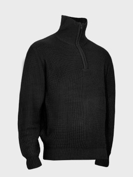 MFH Sweter męski pulower Troyer z zamkiem gruby i ciepły czarny 3XL