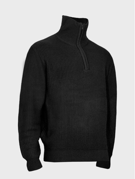MFH Sweter męski pulower Troyer z zamkiem gruby i ciepły czarny 3XL