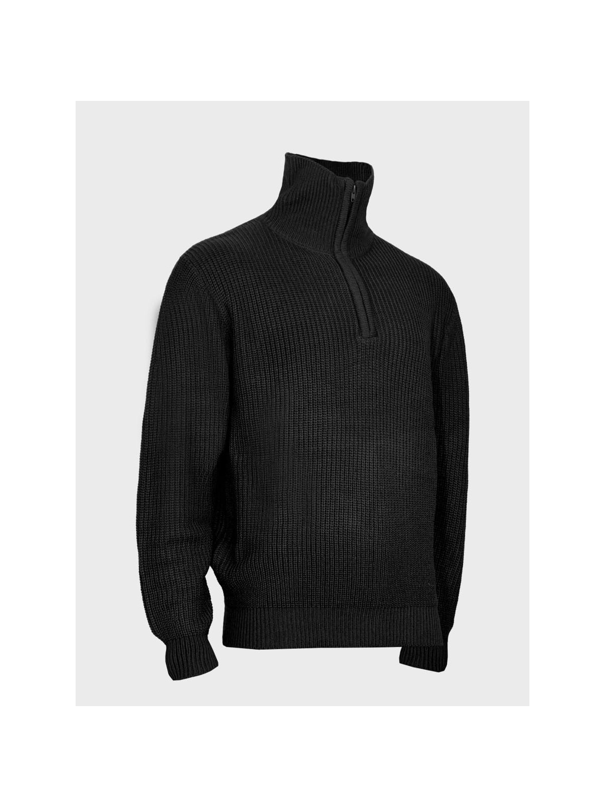 MFH Sweter męski pulower Troyer z zamkiem gruby i ciepły czarny 3XL