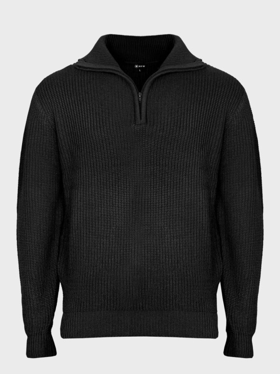 MFH Sweter męski pulower Troyer z zamkiem gruby i ciepły czarny 3XL