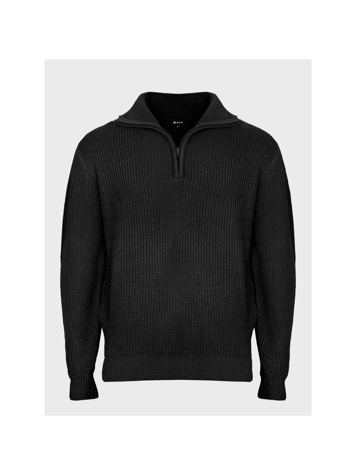MFH Sweter męski pulower Troyer z zamkiem gruby i ciepły czarny 3XL