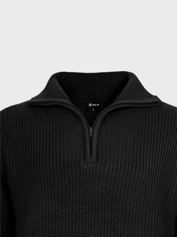 MFH Sweter męski pulower Troyer z zamkiem gruby i ciepły czarny 3XL