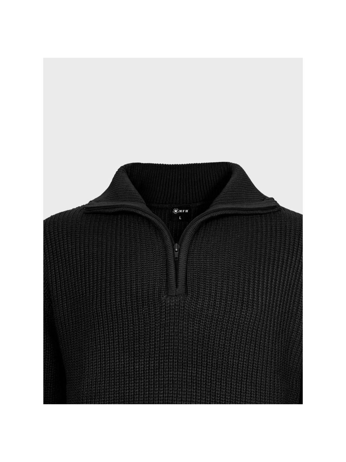MFH Sweter męski pulower Troyer z zamkiem gruby i ciepły czarny 3XL