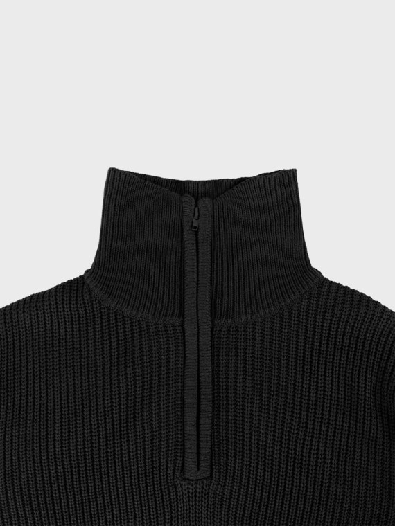 MFH Sweter męski pulower Troyer z zamkiem gruby i ciepły czarny 3XL