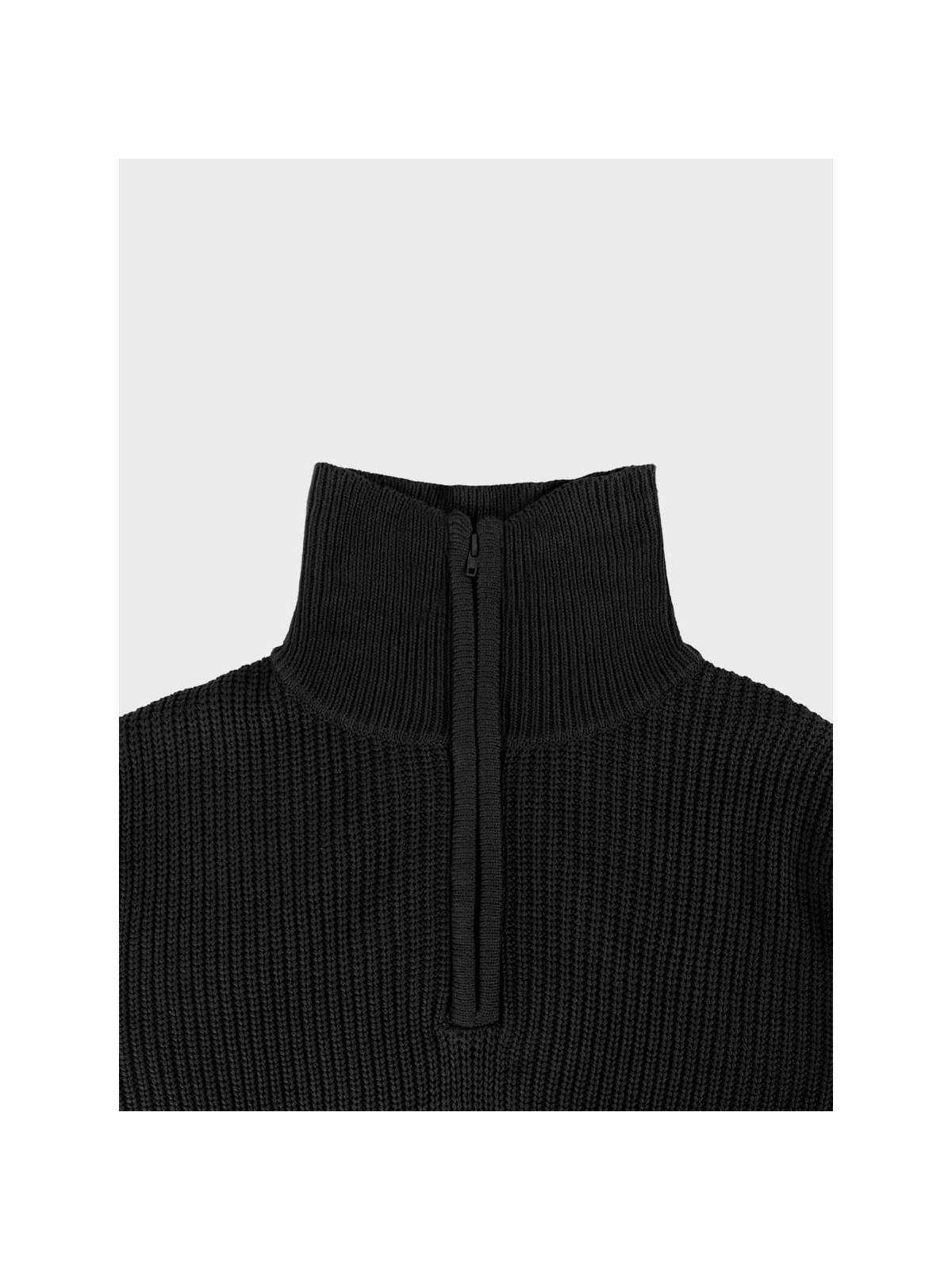 MFH Sweter męski pulower Troyer z zamkiem gruby i ciepły czarny 3XL