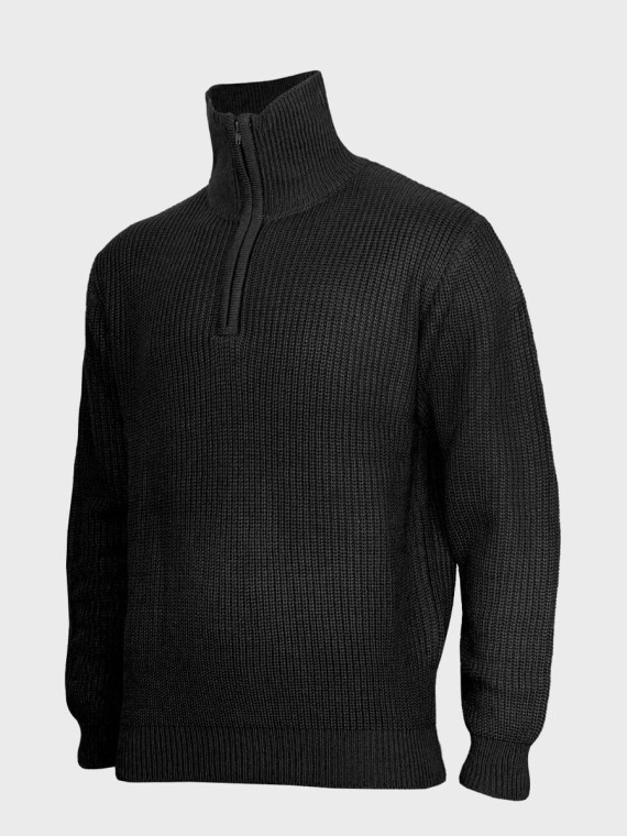MFH Sweter męski pulower Troyer z zamkiem gruby i ciepły czarny 3XL