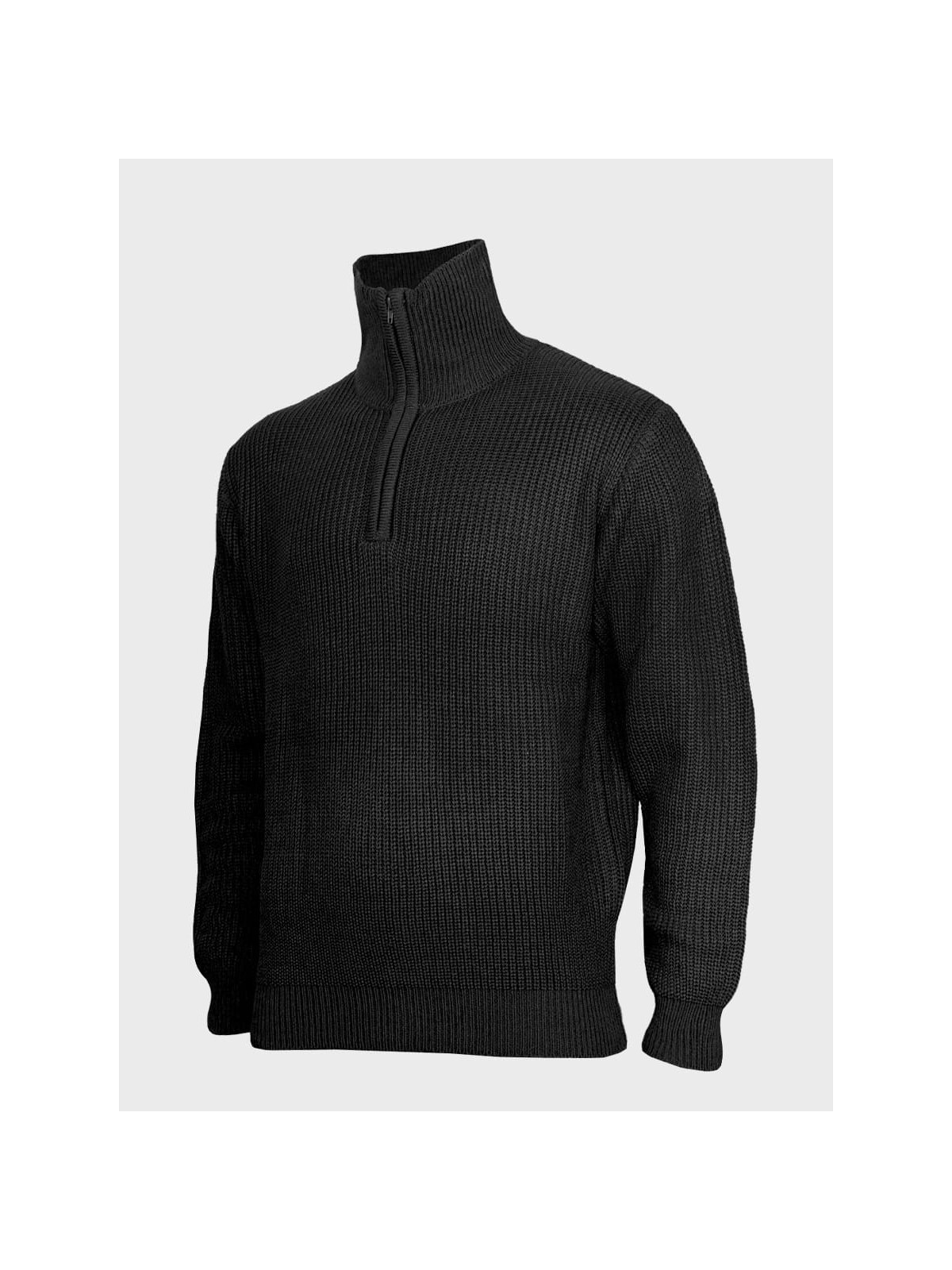 MFH Sweter męski pulower Troyer z zamkiem gruby i ciepły czarny 3XL