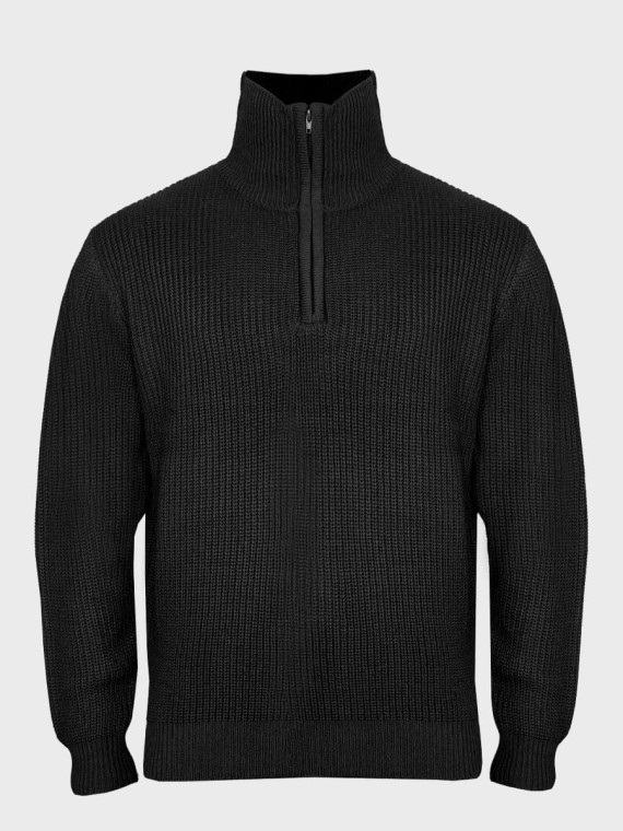 MFH Sweter męski pulower Troyer z zamkiem gruby i ciepły czarny 3XL