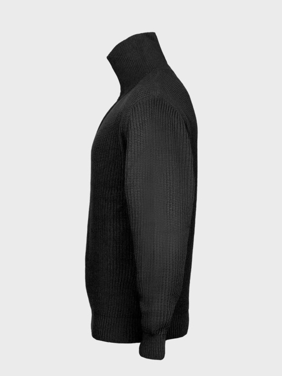 MFH Sweter męski pulower Troyer z zamkiem gruby i ciepły czarny 3XL