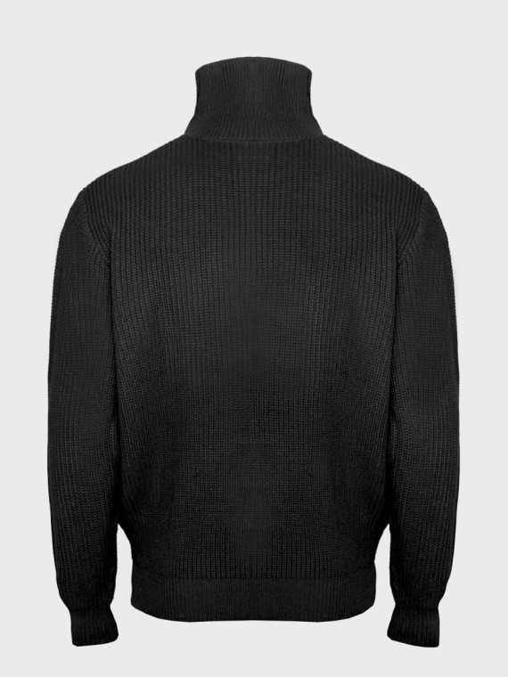 MFH Sweter męski pulower Troyer z zamkiem gruby i ciepły czarny 3XL