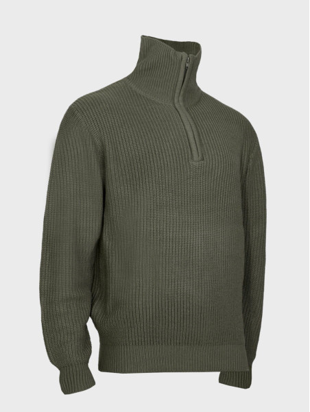 MFH Sweter męski pulower Troyer z zamkiem gruby i ciepły oliwkowy 3XL