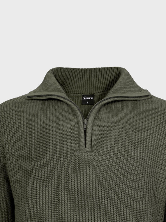 MFH Sweter męski pulower Troyer z zamkiem gruby i ciepły oliwkowy 3XL