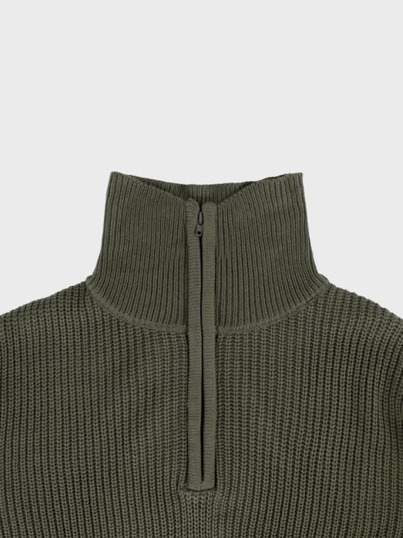 MFH Sweter męski pulower Troyer z zamkiem gruby i ciepły oliwkowy 3XL
