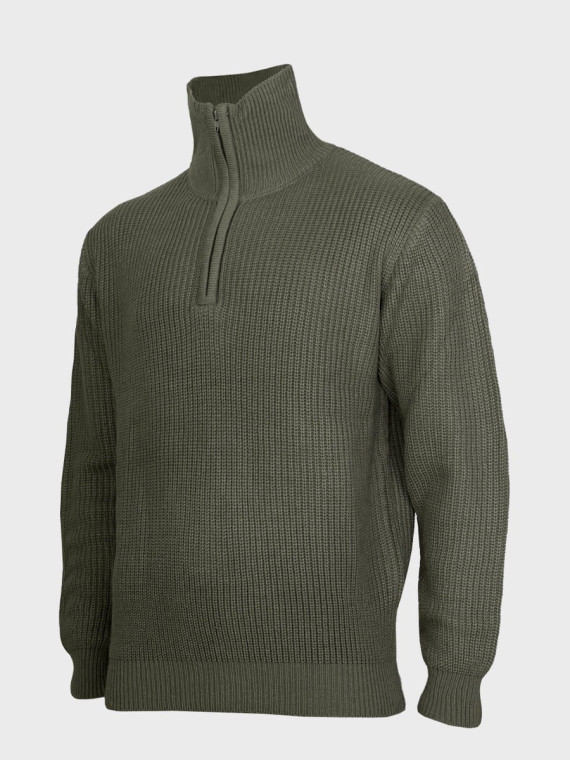 MFH Sweter męski pulower Troyer z zamkiem gruby i ciepły oliwkowy 3XL