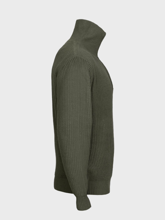 MFH Sweter męski pulower Troyer z zamkiem gruby i ciepły oliwkowy 3XL