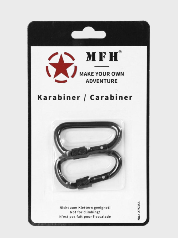 MFH KARABIŃCZYKI ALUMINIOWE 2 SZT. SCREW LOCK 60 MM Czarne