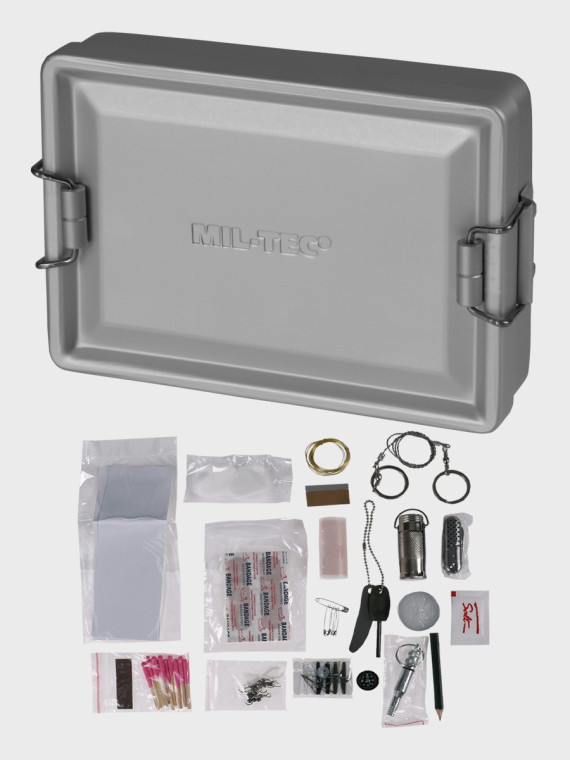 MIL-TEC Zestaw przetrwania ucieczkowy turystyczny survivalowy Alu BOX 19w1