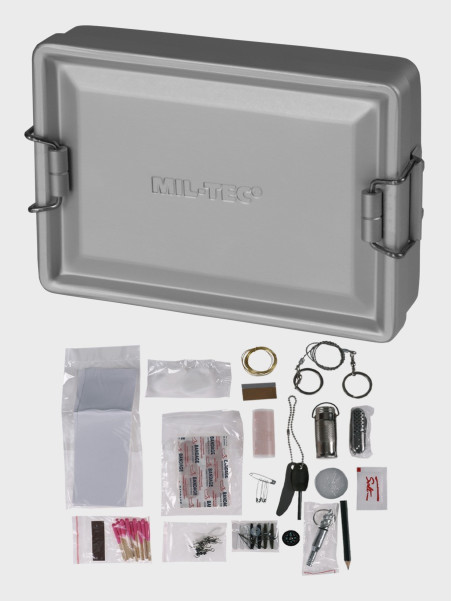 MIL-TEC Zestaw przetrwania ucieczkowy turystyczny survivalowy Alu BOX 19w1