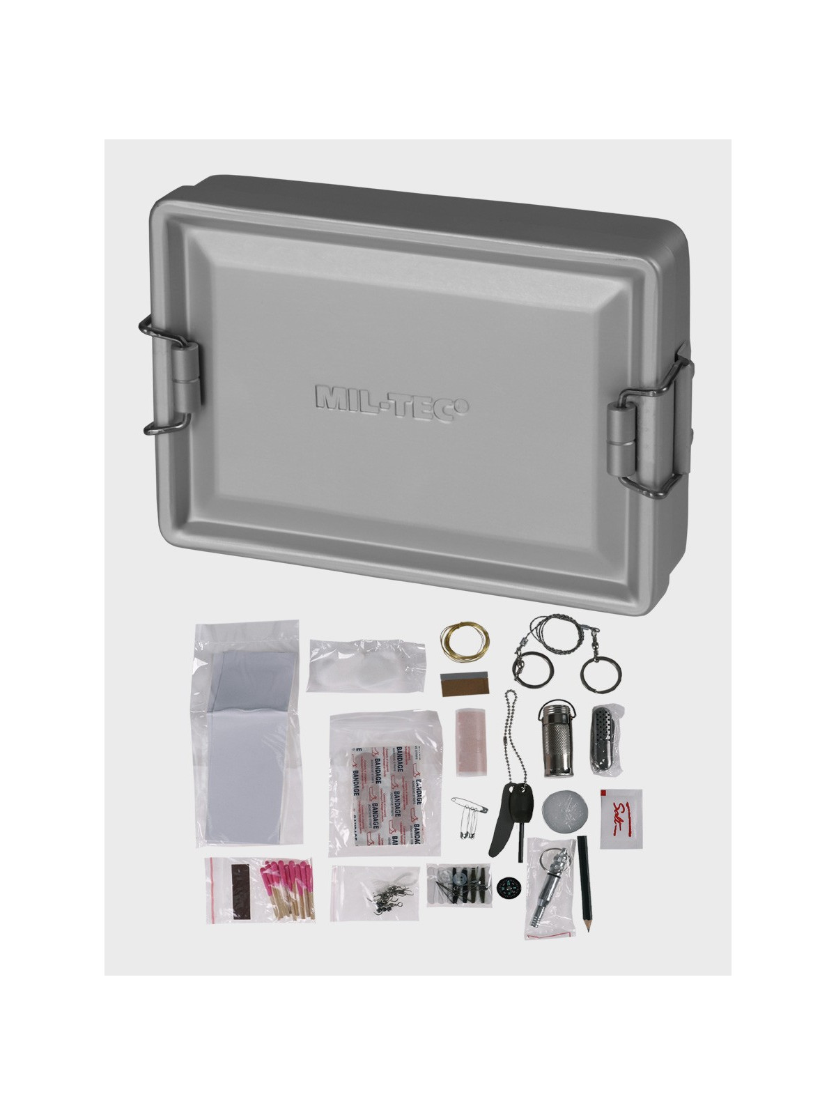 MIL-TEC Zestaw przetrwania ucieczkowy turystyczny survivalowy Alu BOX 19w1