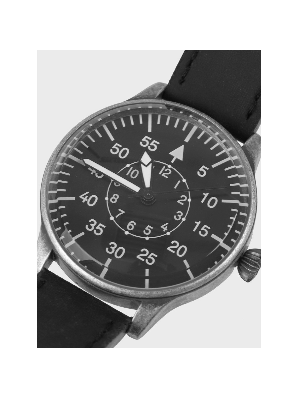 MIL-TEC ZEGAREK LOTNICZY LUFTWAFFE PASEK SKÓRZANY CZARNY