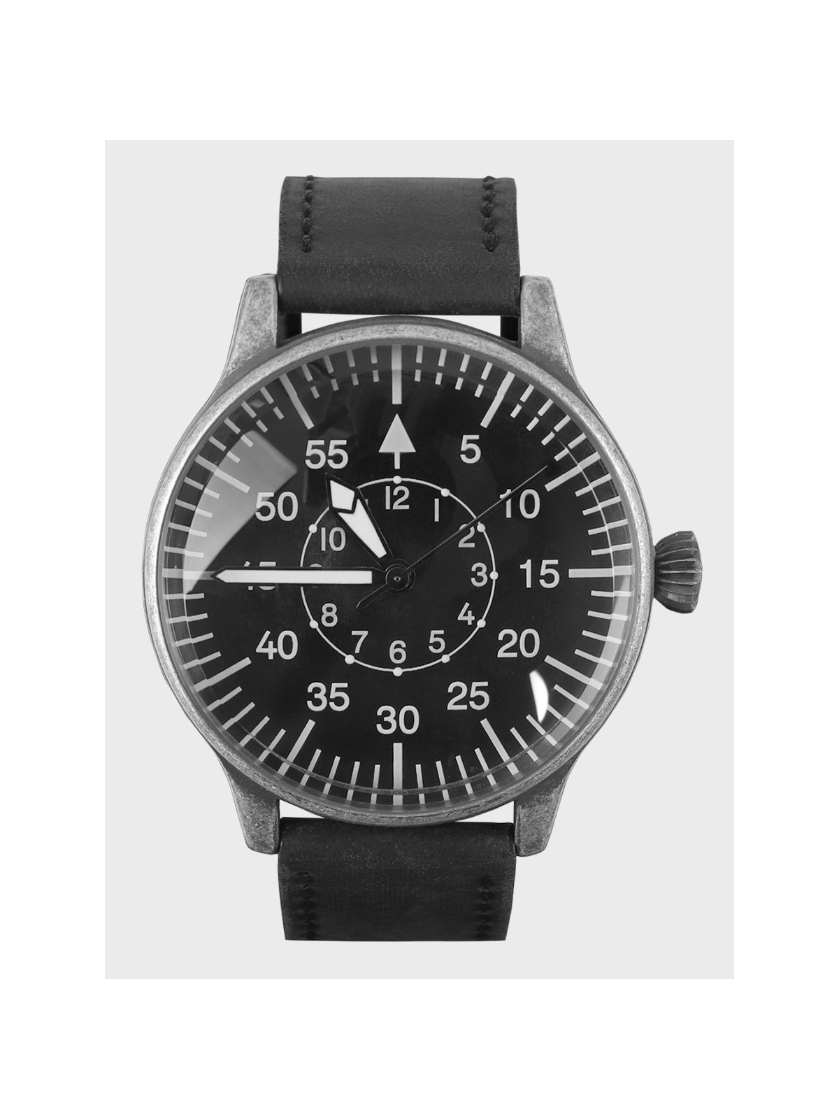 MIL-TEC ZEGAREK LOTNICZY LUFTWAFFE PASEK SKÓRZANY CZARNY